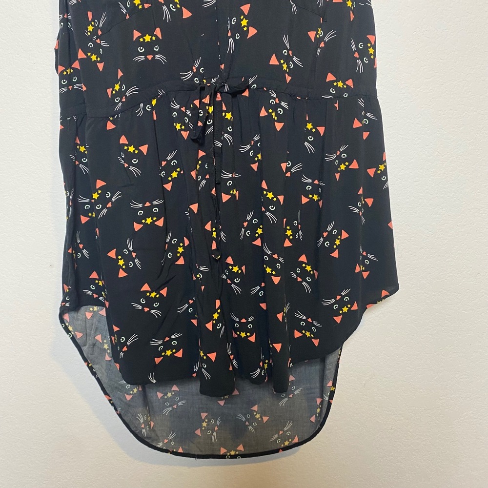 Torrid Black Babydoll‎ Sleeveless Black Blouse Womens 3 Cat Whimsical Novelty - Picture 7 of 11